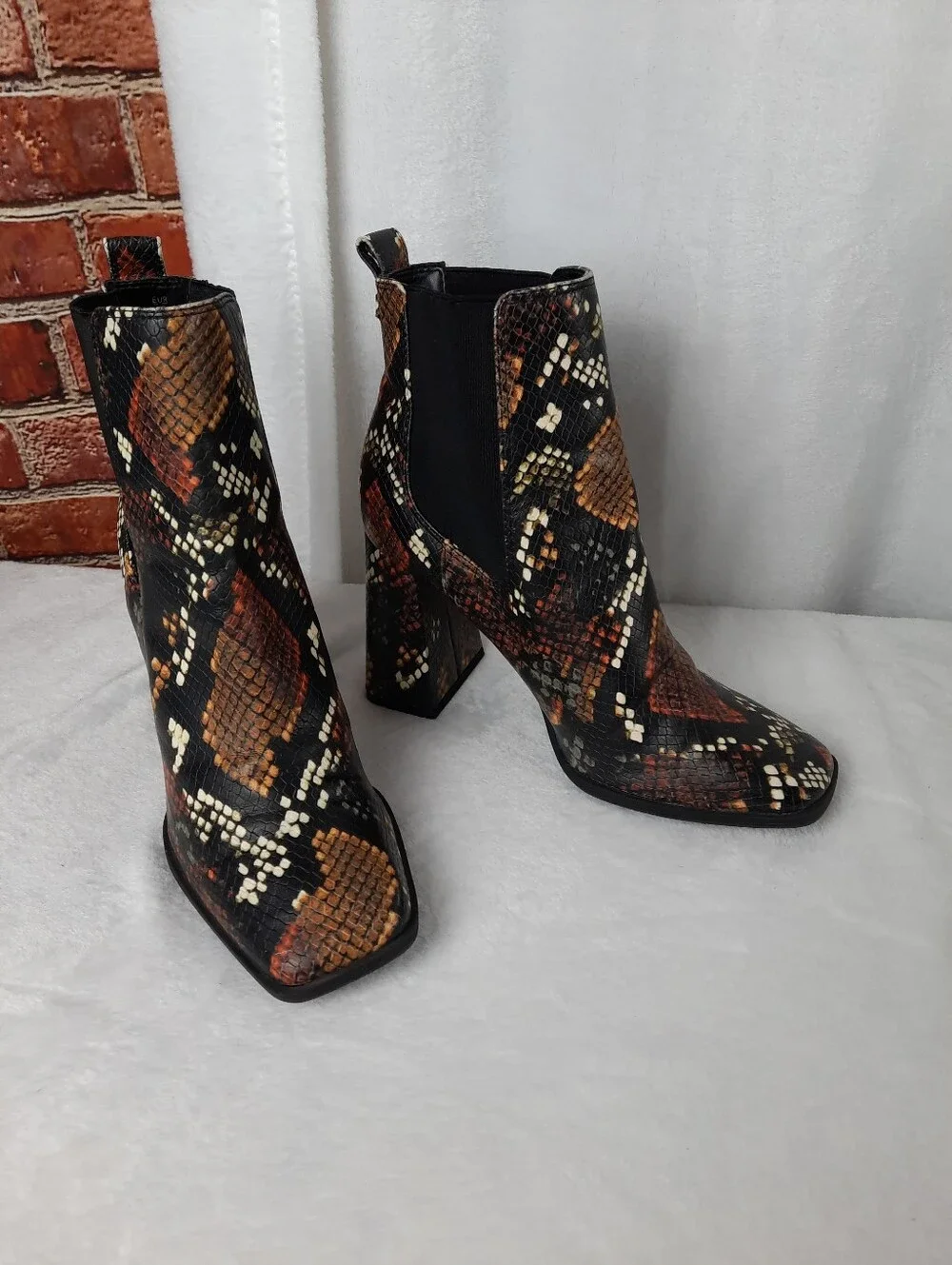 Sam Edelman Snake-Print Ankle Boots in Black, Brown & Cream